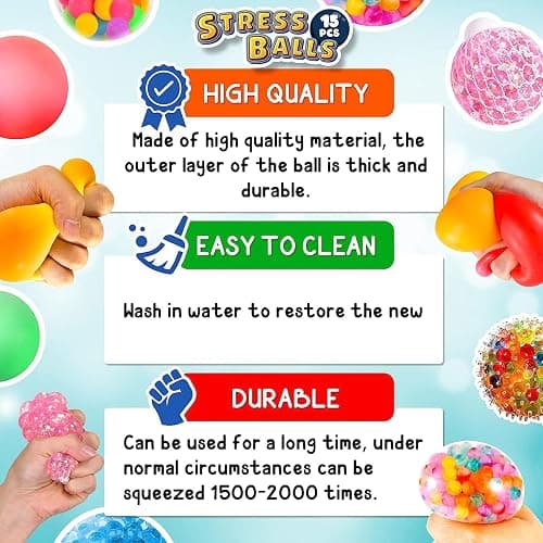 Hapitoys Sensory Stress Balls Fidget Toys for Kids and Adults - Sensory Squishy Balls Set, Anxiety Relief Calming Tool - Fidget Stress Toys for Autism & ADD/ADHD - 15 Pack thumbnail 4