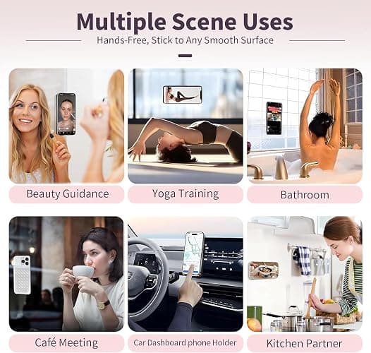 (7 Pack) Silicone Suction Cup Phone Case Mount Double Sided, Sticky Phone Grip with Higher Suction Power for Cell Phone, Pink & Blue & Clear & Black & White & Hot Pink & Lavender thumbnail 5