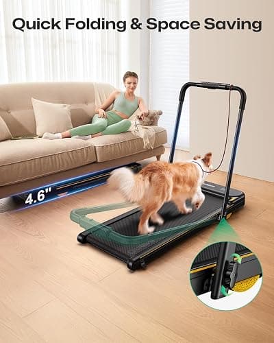 UREVO Strol 2E Smart 2-in-1 Folding Treadmill, Compact Walking Pad with Safety Handle, Plug and Play, Standing Desk Treadmill with Dual LED Display, Smart APP, Walking or Running for Home Office thumbnail 10