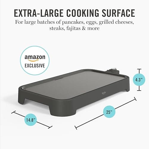 Martha Stewart 12"x 22" XL Electric Griddle, Ceramic Nonstick Flat Top | PFAS-Free Nonstick Grill, XL Cooking Surface for Pancakes & Eggs, Adjustable Temp Dial, Drip Tray, 1500W Heating, Caviar Gray thumbnail 6