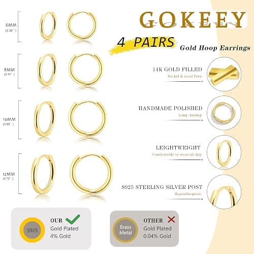 Gokeey Small Gold Huggie Hoop Earrings Set for Women 14K Gold Plated Hypoallergenic Lightweight Earrings for Sensitive Ears Everyday Earrings Sets for Multiple Piercing Cartilage Hoop Earrings Stack Jewelry thumbnail 5