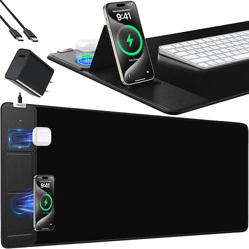 Mouse Pad, Office Desk Mat, Large Gaming Mousepad with Superior Micro-Weave Cloth, XXL Desk Pad with Stitched Edges, Non-Slip Writing Pad for Gamer, Laptop, Work & Home (Black with 20W PD Charger) - Image 1