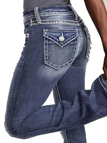 BlueMoment Bootcut Jeans for Curvy Women Western Cowgirls Jeans with Pocket Design Butts Lifting Boot Cut Retro Mid Low Rise thumbnail 7