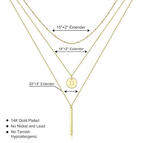 Vjoypro Initial Layered Necklaces for Women, 14K-Gold-Plated Coin Letter Necklace Bar Stacking Layer Necklace Multi Bar Layering Y-Necklaces Jewelry for Women thumbnail 6