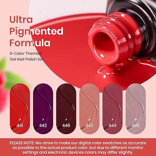 beetles Gel Polish Set - 6 Pcs Burgundy Red Purple Brown Nail Gel Polish Kit for Glamour, Wine Red Brown Lilac Sangria Gel Polish Soak Off UV LED Nail Lamp Fall Winter thumbnail 4