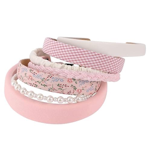 Drnytunk Women's Pearl Floral Padded Wide Bandana Headbands, Vintage Hair Accessories, Pink | Vintage Hair Accessories, Bandana Hair Bands, Comfortable Wide Fit, Everyday Hairstyles, Hair Styling Accessories - Image 1