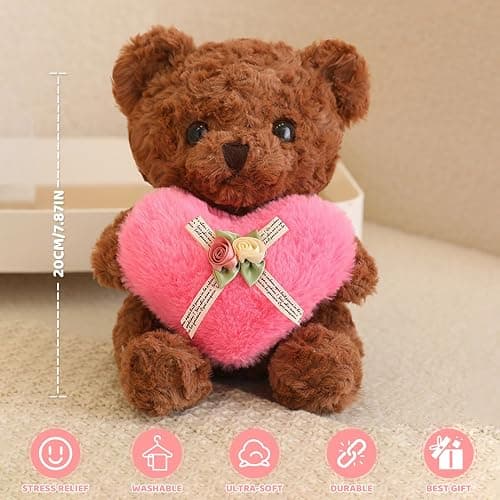 ABEARCAR Cute Teddy Bear Stuffed Animals with Pink Heart for Kids,Soft Teddy Bear Plushies Valentine's Day, for Girlfriend Kids or Mom thumbnail 2
