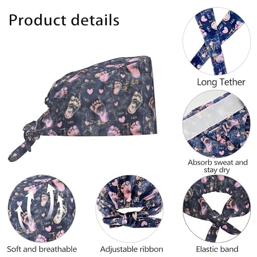 Starry Night Cardiac Adjustable Working Caps with Sweatband Scrub Hats Surgical Headgear for Women/Men thumbnail 2