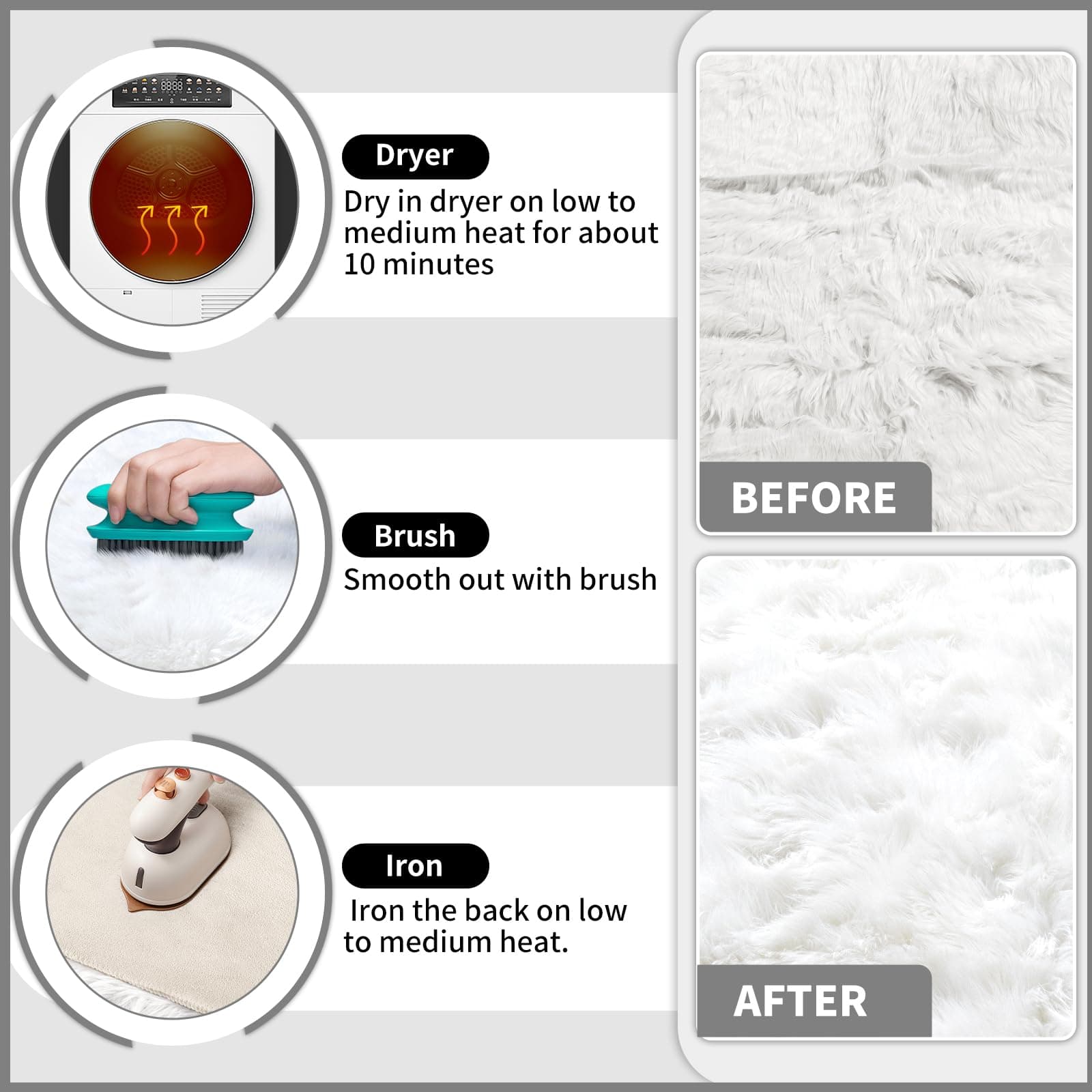 White Fluffy Rug Round Fur Area Rug for Bedroom, Circle Faux Fur Rug for Kids Room, Cute Teepee Mat Fuzzy Nursery Rug, Shaggy Circular Rugs Floor Carpets for Teens Girls Rooms Home Decor, 4 x 4 Feet thumbnail 5
