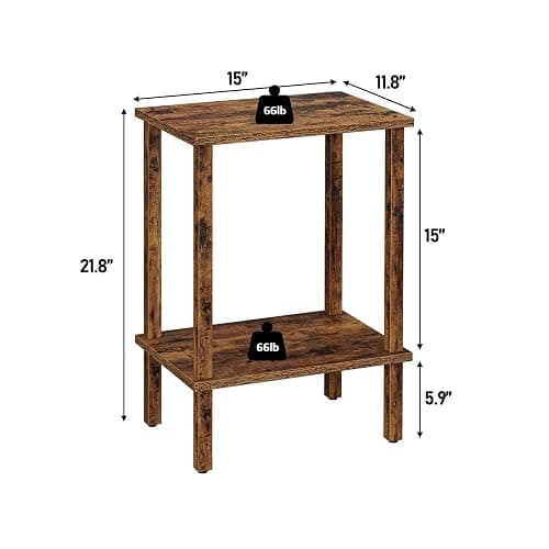 TUTOTAK End Table, Set of 2, Side Table, Nightstand, 2-Tier Storage Shelf, Sofa Table for Small Space, Living Room, Bedroom, Brown TB01BB035C thumbnail 3
