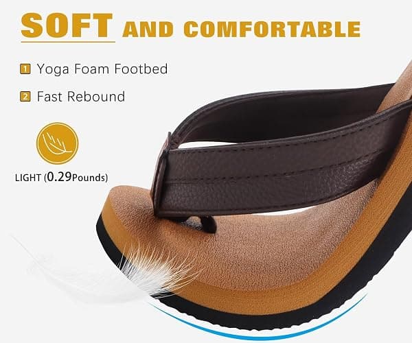 KuaiLu Men's Yoga Mat Leather Flip Flops with Arch Support Comfortable Cushion Walking Thong Sandals Slip On Indoor Outdoor thumbnail 4