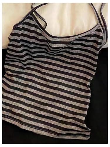 MakeMeChic Women's Two Piece Sets Striped Sleeveless Camisole Halter Top and Mini Shorts Summer Y2K Outfits thumbnail 3