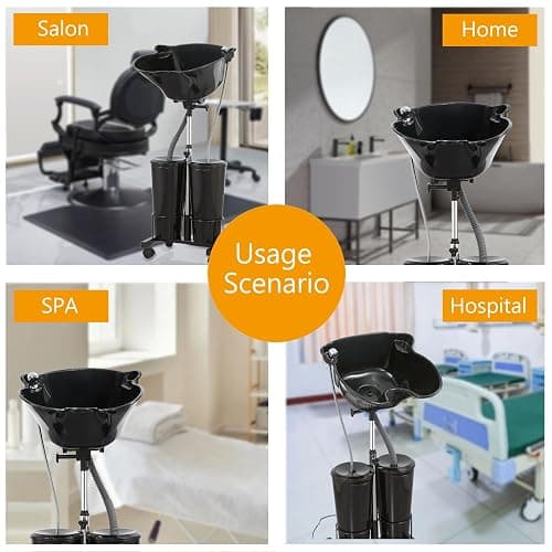 Portable Shampoo Bowl with Electric Pump (Pack of 1) | Adjustable Basin Height, Dual-Bucket Design with Drain Hoses | Home & Barber Use | thumbnail 5