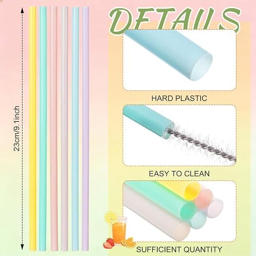 Honeydak 60 Pcs Pastel Reusable Straws 9 Inch Hard Plastic Colorful Drinking Straws for Smoothies Boba Beverage Cocktail Home Restaurant Birthday Summer Party Decoration thumbnail 3