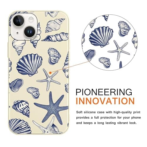 Phoona 2 Pack Cute Case for iPhone 14 / iPhone 13 6.1", Beach Blue Pink Ocean Seashell Aesthetic Summer Girly Design Pattern for Girls Women, Slim Soft Silicone Shockproof Bumper Protector Cover thumbnail 2