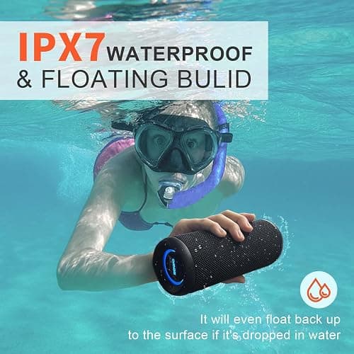 Wireless Portable Speaker,IPX7 Waterproof Bluetooth Speaker, 25W Loud Stereo Sound, Bassboom Technology, TWS Pairing, Built-in Mic, 16H Playtime with Lights for Home Outdoor - Black - Black thumbnail 3
