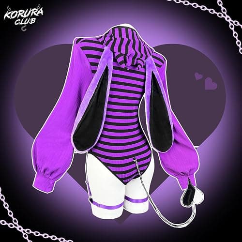 KORURACLUB Bunny lingerie Cosplay lingerie Stripe Costume Demon Bunny Sexy Bodysuit jail costume thumbnail 2