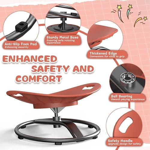 pozoera Spinning Chair for Autistic Kids - Sensory Spinning Chair for Autistic Children with Safety Handle & Non-Slip Design, Sensory Swivel Chairs for Kids 3-8 Years(Orange) thumbnail 6