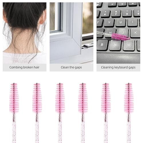 Tbestmax 50 Pcs Disposable Mascara Wands, Crystal Eyebrow Spoolies Brush for Eyelash Extensions, Pink Eye Lash and Makeup Brush thumbnail 5