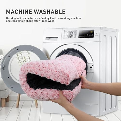 KSIIA Washable Dog Bed Deluxe Plush Dog Crate Beds Comfy Kennel Pad Anti-Slip Pet Sleeping Mat for Large, Jumbo, Medium, Small Dogs Breeds, 35" x 23", Pink thumbnail 5