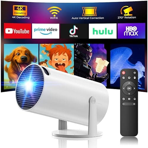 Mini Projector with WiFi and Bluetooth, 4K Christmas Bedroom Projector, Portable Projector of 270° Rotatable 130'' Projector Screen, Smart Projector Compatible with iphone/TV Stick/HDMI/USB/Laptop - Image 1