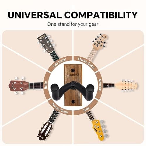 Bandpop Guitar Wall Mount - Black Walnut Guitar Hanger with 5pcs Picks for Acoustic, Electric, Bass, Banjo, Mandolin thumbnail 4