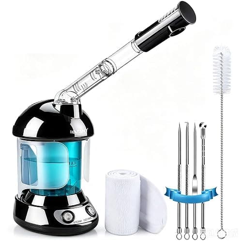 Facial Steamer - DENFANY Nano Ionic Face Steamer with Extendable 360° Rotating Arm - Portable Facial Steamer for Personal Care at Home or Salo (Black) - Image 1