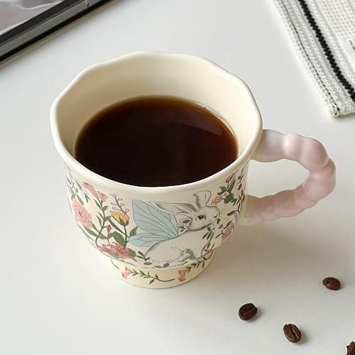 Movlen Rabbit Ceramic Coffee Mug, 13oz Cute Cartoon Tea Cup with Handle, Animals Porcelain Mug for Latte Cappuccino Milk Cocoa, Kawaii Birthday Easter Gifts for Girl Friends Mom thumbnail 7
