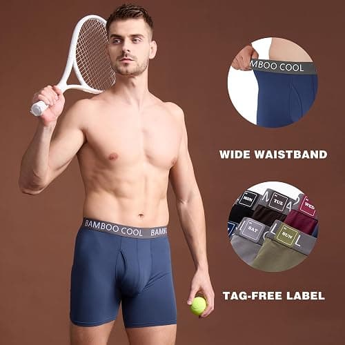 BAMBOO COOL Men's Ultra Breathable Underwear,No Riding Up Boxer Briefs with ComfortFlexible Waistband,Multipack thumbnail 4