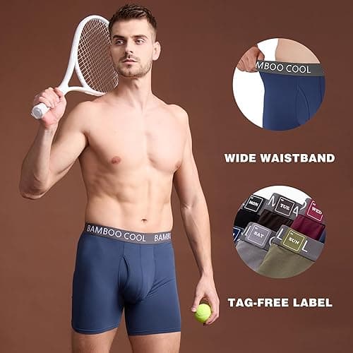 BAMBOO COOL Men's Ultra ComfortSoft Underwear, Moisture Wicking & Breathable No Ride Up Boxer Briefs with Fly, Multipack - 12-assorted (7 Pack) - Small thumbnail 4