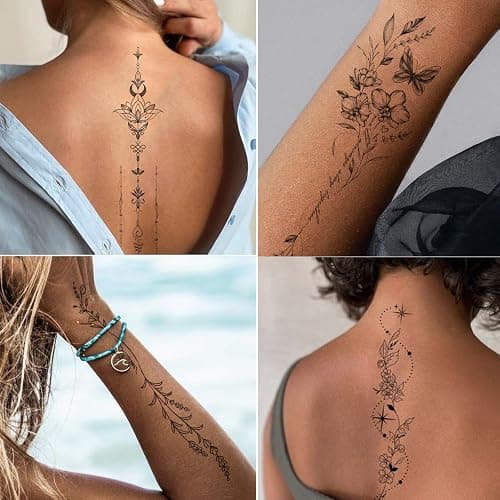 Tazimi Temporary Tattoos For Women Girls-24 Sheets Branch Flower Leaf Wild Plants Sketch Realistic Long-lasting Tattoo Stickers Waterproof Tattoo Sets for Arm Collarbone Leg Backbone Body Art thumbnail 7