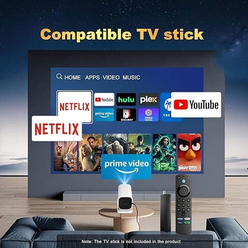 【Built-in APPS & Electric Focusing & 210° Rotation】Mini Projector With Wifi And Bluetooth, 1080P Portable Projector, Movie Projector for Bedroom, Supports Smartphones/TV Stick/iPad/PS5/Laptop/HDMI/USB thumbnail 8