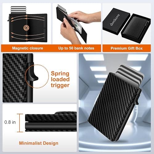 Mens Wallet Credit Card Holder, Minimalist Wallets for Men, Aluminum Pop up Wallet, RFID Blocking, Premium Leather, Smart, Slim , Coin Pocket | 9-14 Card Capacity | ID Window | Cash Slot thumbnail 2