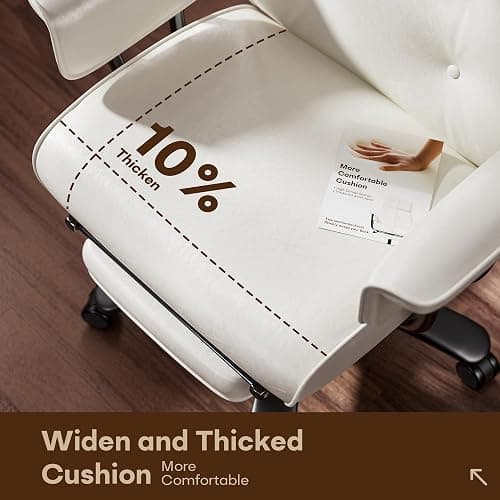 Reclining Office Chair with Footrest, Big and Tall Office Desk Chair 400lbs Wide Seat, Leather High Back Ergonomic Vintage Chair, Heavy Duty Executive Computer Chair, White thumbnail 6