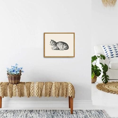 Roslynity Framed Canvas Wall Art Vintage Print Paintings Lying Cat Reclining Boho Animal Catlover Gift Retro Aesthetic Artwork for Home Living Room Bedroom Bathroom Wall Decor (8"x10") thumbnail 5