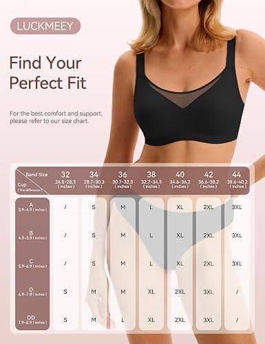 LUCKMEEY Jelly Bras for Women No Underwire Wireless Bras Removable Wide Straps (U/Cross) Push Up Mesh Seamless T-Shirt Bra thumbnail 7