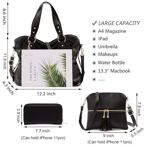 Qiyuer Purses And Wallets Set For Women Tote Handbags Large Hobo Bag Purse With Wallet 3PCS thumbnail 4