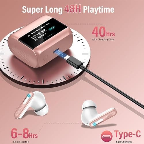 Wireless Earbuds, Bluetooth 5.4 Ear Buds with Multifunctional Touch Screen, Bass Stereo Sound, ANC/ENC Noise-Canceling MIC, IPX7 Waterproof, 48H Bluetooth Earphones with 5 EQ Modes, Rose Gold thumbnail 6