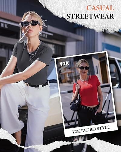 GAYHAY 3 Pack Basic Tees for Women - Crew Neck Slim Fit Tight T Shirts Cute Y2K Trendy Crop Tops Clothes for Casual Summer thumbnail 4