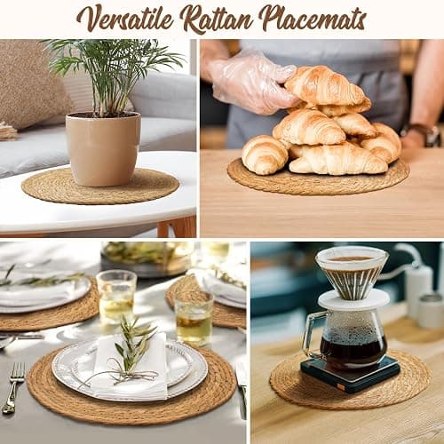 BAVIFY 13 in Round Woven Placemats Set of 4 Chargers for Dinner Plates Farmhouse Rustic Boho Table Mats for Dining Table Decor Wicker Straw Braided Place Mats thumbnail 6