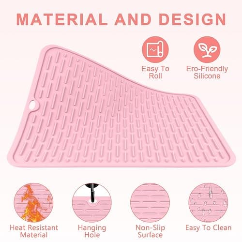 WRORUNER Oversize Silicone Heat Resistant Mat for Curling Irons, Flat Irons, Hair Straighteners and Hot Hair Styling Tools, Portable Hot Tools Cover Pad for Travel Vanity Salon(14.2" x 11.0") thumbnail 4