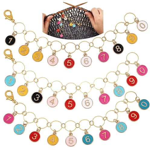 COGCHARGER 3Pcs Flat Round with Number Alloy Enamel Charms Knitting Row Counter Chains for Knitting and Crochet Stitch Markers - Image 1