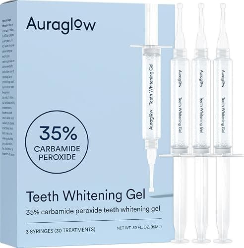 Auraglow 35% Teeth Whitening Gel for Trays, Retainers & Aligners – Dentist Strength Carbamide Peroxide Whitener, 30 Treatments, 3 Syringes (5mL) - Image 1