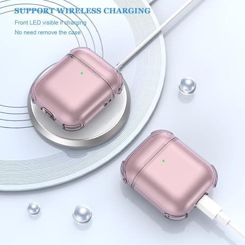 MHYALUDO for Airpods 2nd Generation Case Cover, Clear Soft TPU Transparent Four Corner Military Grade Shockproof Protective Case with Cleaning Kit for Airpods 2 Gen Charging case 2019, Clear Pink thumbnail 6