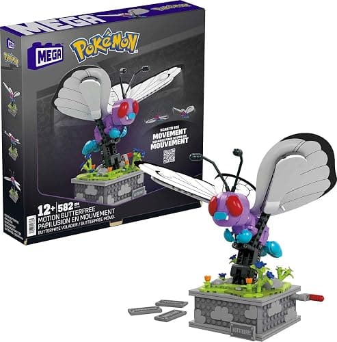 MEGA Pokémon Building Toys Set, Motion Butterfree with 605 Pieces, 7 Inches Tall, Moving Wings, Kids or Adult Collectible - Image 1