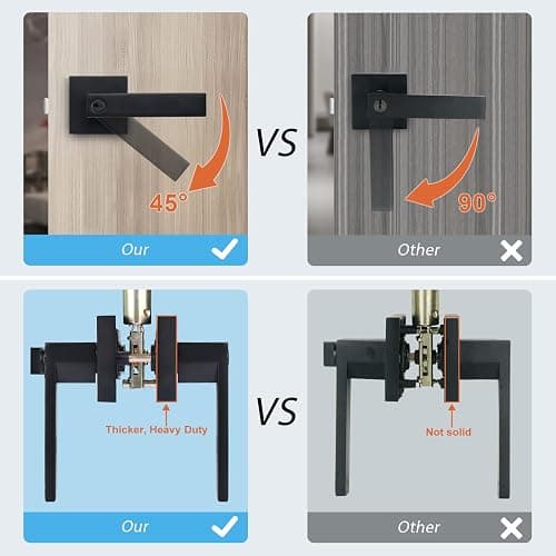 KNOBWELL 6 Pack Door Handles Black, Privacy Door Lever Bed and Bath Leverset Lockset, Left or Right Handing, Matte Black Finish thumbnail 4