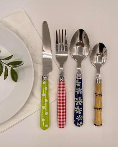 The Original Brink House Eclectic Collection Mix & Match Stainless Steel Cutlery Set with Multicolored Handles / 16 pieces with Metal Stand/Lifestyle utensils for home, apartment, dorm, outdoor thumbnail 3
