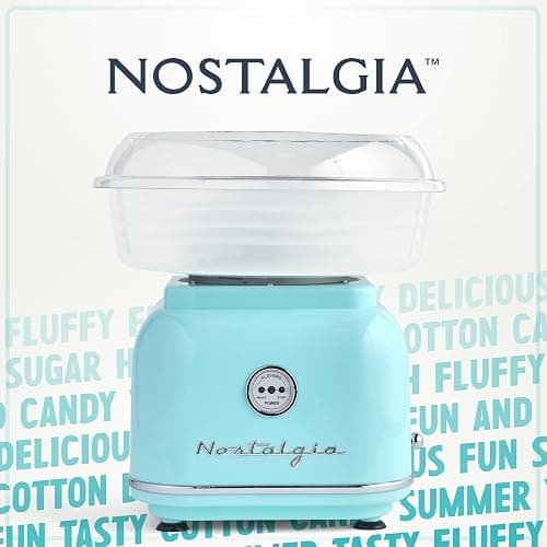 Nostalgia Classic Countertop Cotton Candy Machine, Manual, Retro Vintage Candy Maker Includes 2 Reusable Cones & Scoop, Aqua - Retro - Aqua thumbnail 6