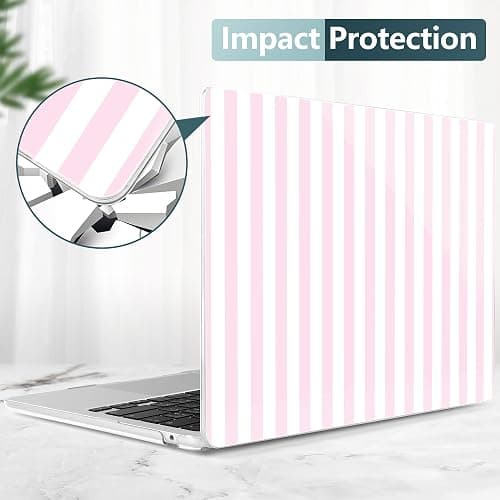 DONGKE for MacBook Air 15 inch Case M5 M4 M3 M2 Chip 2026 2025 2024 2023 Release (Model A3448 A3241 A3114 A2941), Hard Shell Case with Keyboard Cover & Type C Adapter, Pink & White Stripes thumbnail 6