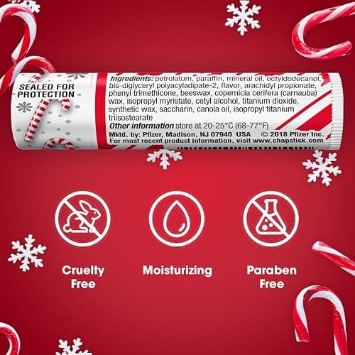 ChapStick Bulk Lip Balm, Candy Cane, 12-Pack – Fresh & Minty Lip Moisturizer, Stocking Stuffer, 0.15 Oz Ea thumbnail 8